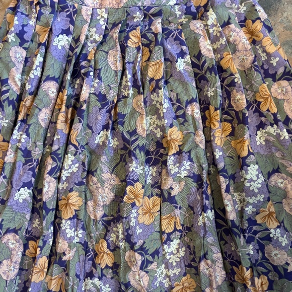 Vintage 80s Floral Maxi Skirt Blue Green Yellow Cottagecore Boho Prairie Vibe - Picture 4 of 8
